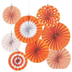 Deko Fächer Papierrosette Hängedeko Set 8 St. Orange Weiß