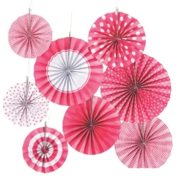 Deko Fächer Papierrosette Hängedeko Set 8 St. Pink Weiß