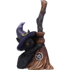 Schwarze Hexenkatze Mit Besen 11,5cm