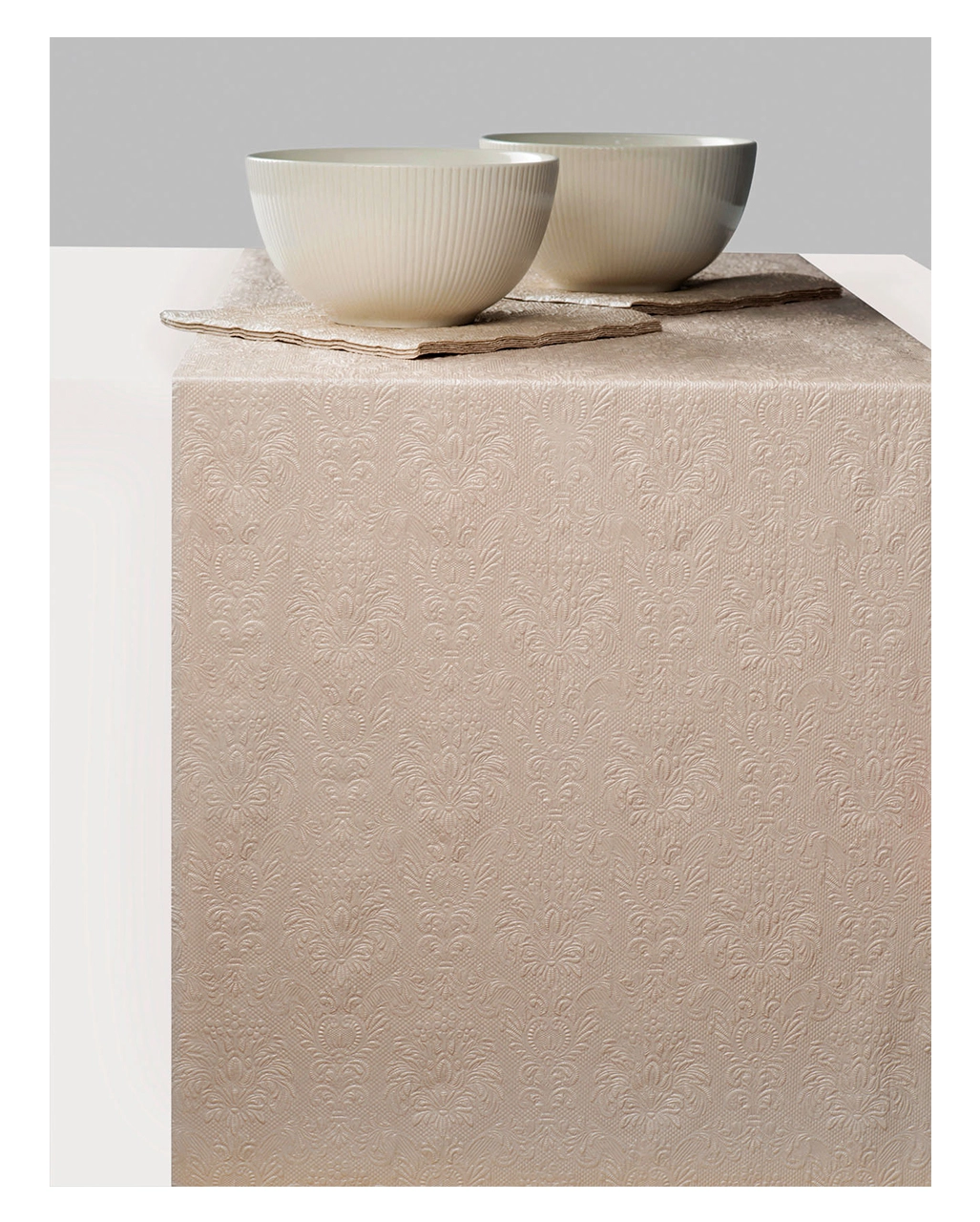 Taupefarbener Ornament Tischläufer 6m 1 Taupefarbener Ornament Tischläufer 6m